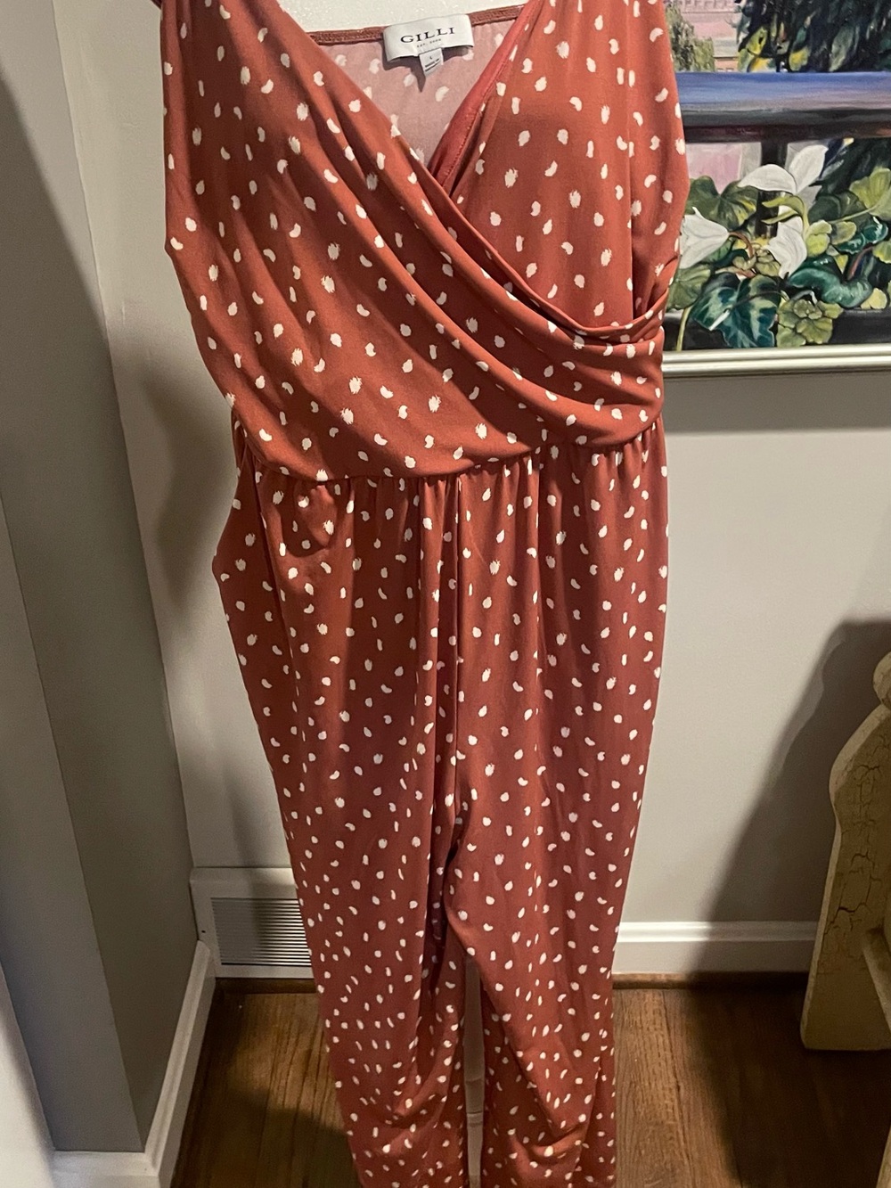 Fun Gilli Rust and White Polka Dot Jumpsuit. Cute and comfy too! Pockets.